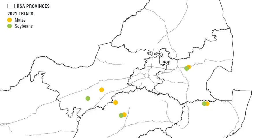 Figure 1 diagram showing soybean and maize trial locations